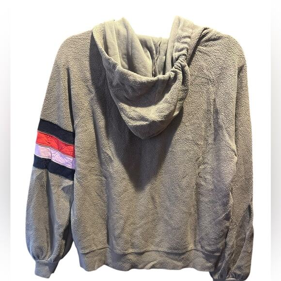 Sundry Faux Sherpa Striped Sleeve Hooded Cozy Soft Sweatshirt NWT O/XS Lounge - Picture 4 of 7